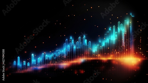 Futuristic raise arrow chart digital transformation abstract technology background. Big data and business growth currency stock and investment economy with generative ai