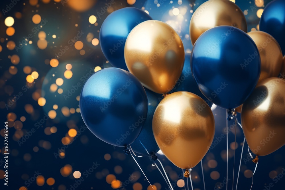 Celebration with an arrangement of blue and gold colorful balloons, Generative AI Celebration with an arrangement of blue and gold colorful balloons, Generative AI