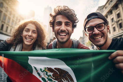 Mexican Peoples celebrate Independence day with Mexican flag generated by AI 