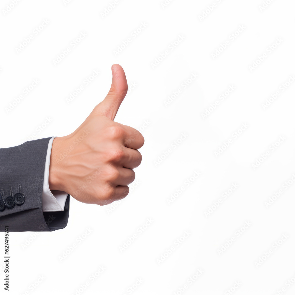 Hand wearing a suit giving the thumbs up sign