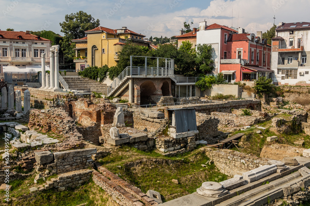 Roman Forum and Odeon ruins in Plovdiv, Bulgaria