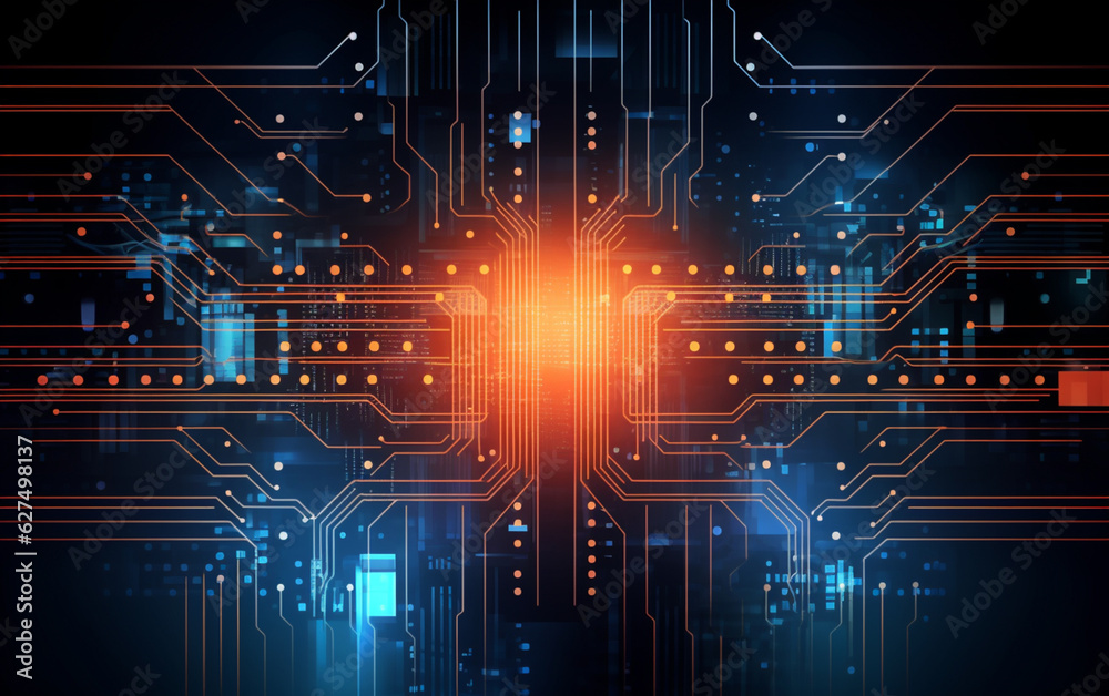 Digital technology futuristic banner with circuit lines 