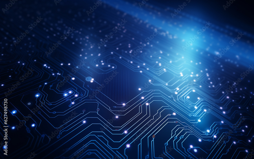 Fototapeta premium Digital technology futuristic banner with circuit lines 