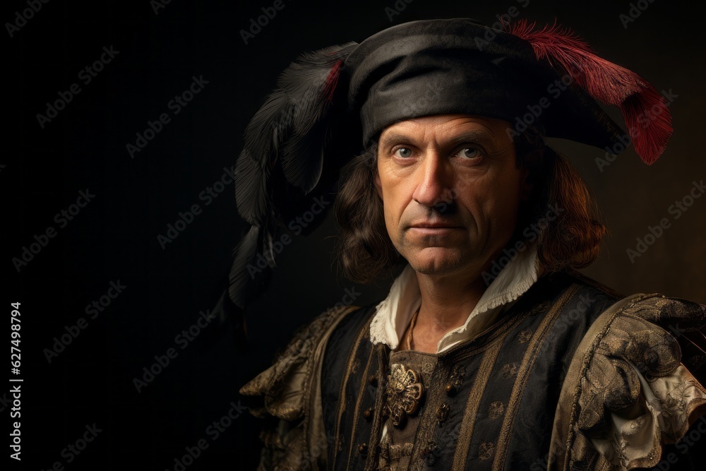 Portrait of Christopher Columbus. The concept of Columbus day and the discovery of America Portrait of Christopher Columbus. The concept of Columbus day and the discovery of America