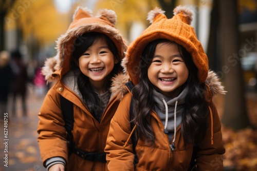 Happy kids celebrate Halloween concept. Background with selective focus and copy space