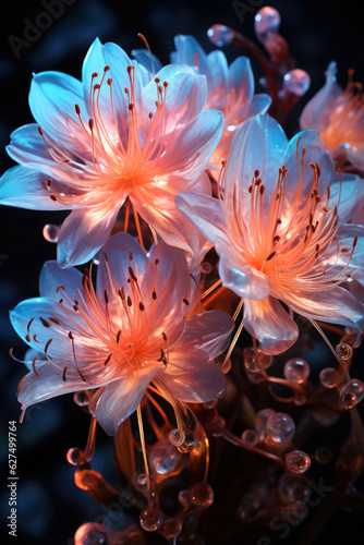 Macro photo of bioluminescent rhododendron. Generative AI