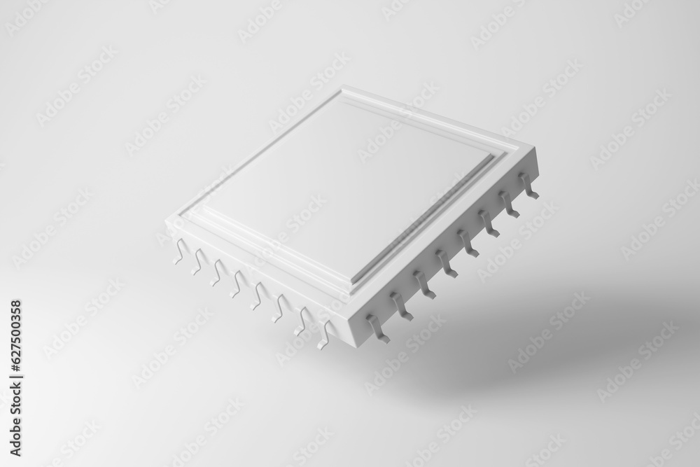 Advanced CPU electronic chip on white background in monochrome and minimalism. Illustration of the concept of electronic industry and capability to manufacture hi-tech semiconductors Advanced CPU electronic chip on white background in monochrome and minimalism. Illustration of the concept of electronic industry and capability to manufacture hi-tech semiconductors
