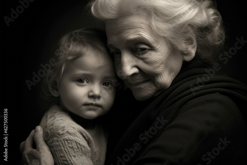 An elderly woman comforts a sadlooking child with a gentle hug providing a comforting and reassuring presence