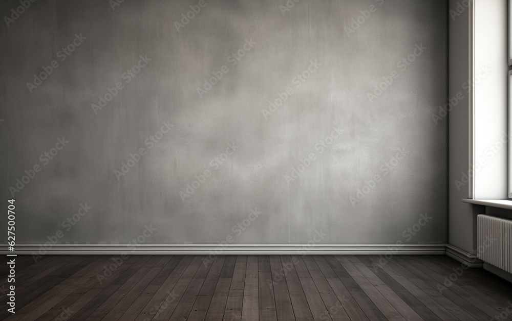 Empty room gray wall room with wooden floor 