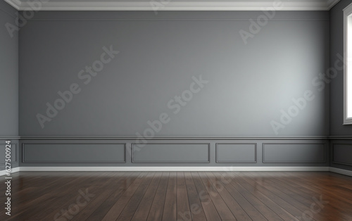 Empty room gray wall room with wooden floor  © MUS_GRAPHIC