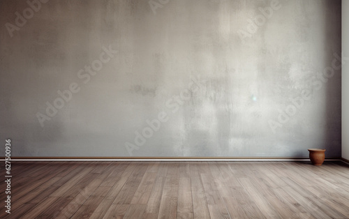 Empty room gray wall room with wooden floor  © MUS_GRAPHIC
