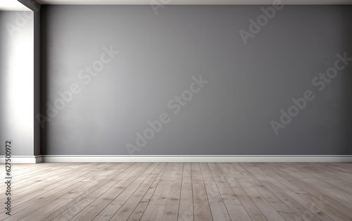 Empty room gray wall room with wooden floor © MUS_GRAPHIC