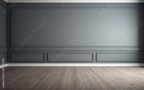 Empty room gray wall room with wooden floor © MUS_GRAPHIC