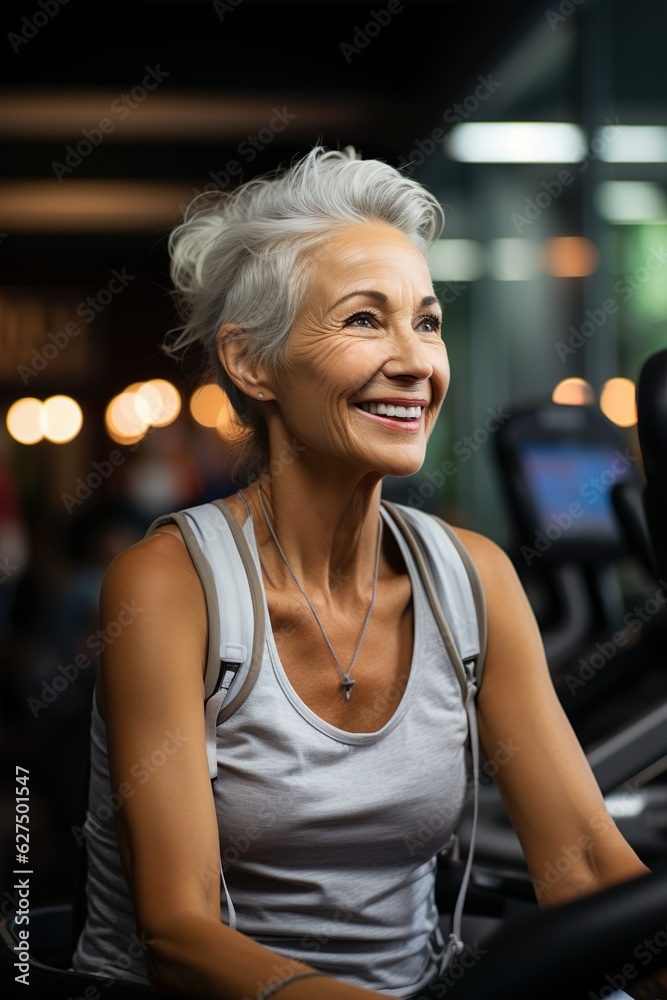 Portrait of a happy senior woman exercising in the gym | Generative AI Portrait of a happy senior woman exercising in the gym | Generative AI