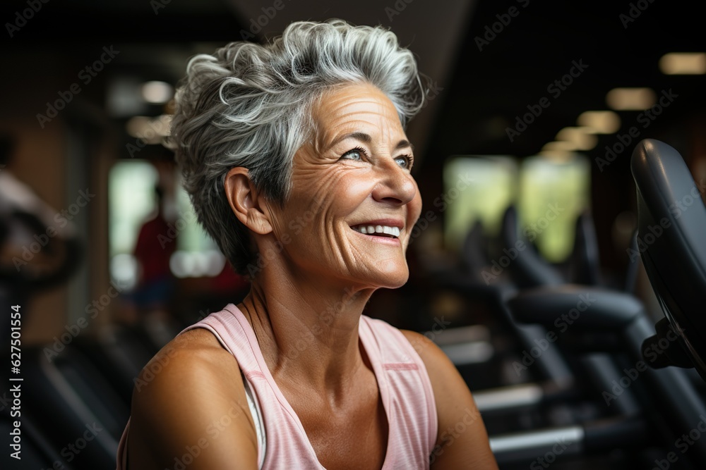 Portrait of a happy senior woman exercising in the gym | Generative AI Portrait of a happy senior woman exercising in the gym | Generative AI