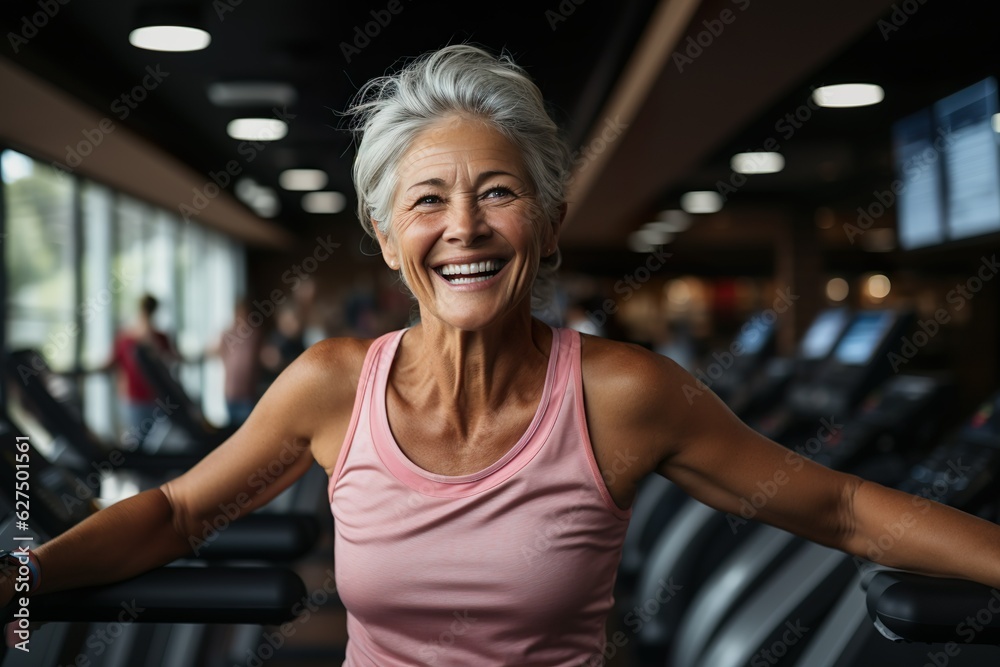 Portrait of a happy senior woman exercising in the gym | Generative AI Portrait of a happy senior woman exercising in the gym | Generative AI