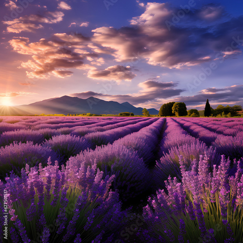Sunset in a lavender field