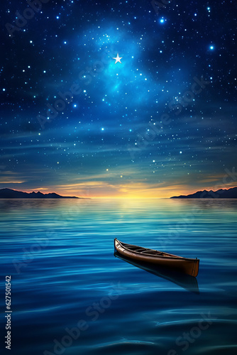Sailing boat in the middle of sea at night