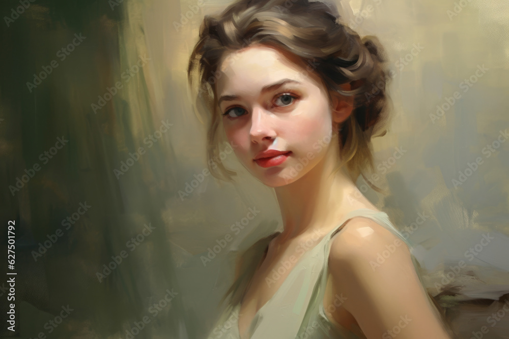 An elegant girl looks to the side with a subtle reserved smile on her face showing her polite and courteous demeanor An elegant girl looks to the side with a subtle reserved smile on her face showing her polite and courteous demeanor