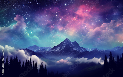 Galaxy nature aesthetic background starry sky mountain remixed media