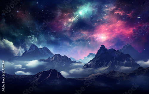 Galaxy nature aesthetic background starry sky mountain remixed media © MUS_GRAPHIC
