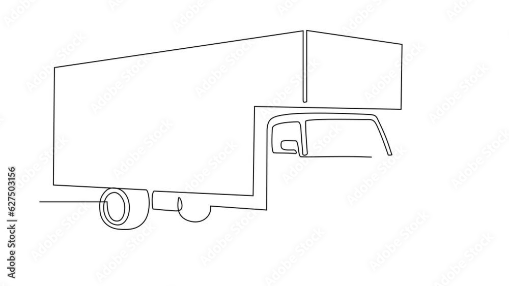 Animation Non Color Animated self continuous line drawing of Truck as land vehicle with ...