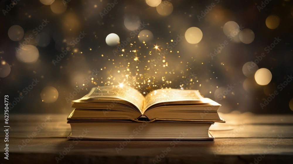 Enchanted Literature Book Stack Revealing a Magical World of