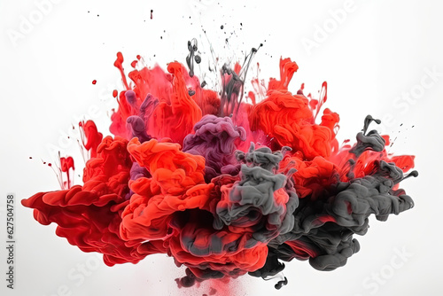 splashes of colorful paints in red colors on a white background, generative AI