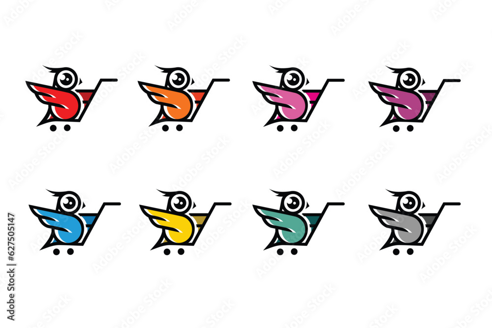 cute lovely shopping bird vector logo