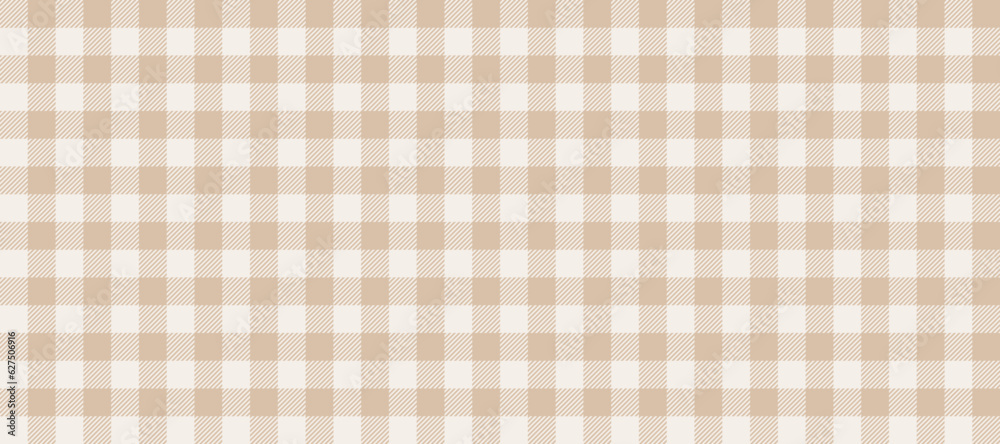 Gingham seamless pattern. Beige and white vichy background texture. Checkered tweed plaid repeating wallpaper. Natural nude fabric and textile swatch design. Vector backdrop 