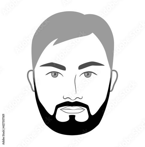 Short Boxed Beard style men in face illustration Facial hair mustache. Vector grey black portrait male Fashion template flat barber collection set. Stylish hairstyle isolated outline on white