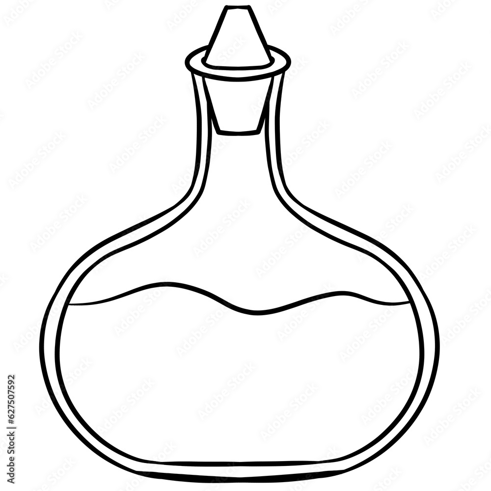 Magic potion isolated, outline sketch drawing, Halloween element, png 