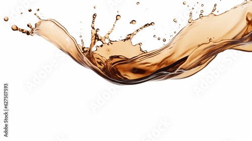 wave of splashing coffee with coffee beans, isolated on white