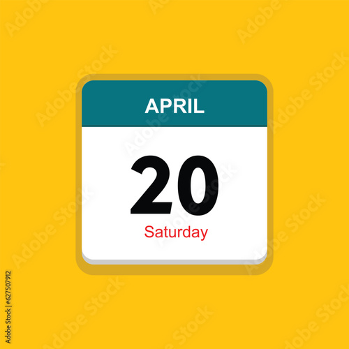 saturday 20 april icon with yellow background, calender icon