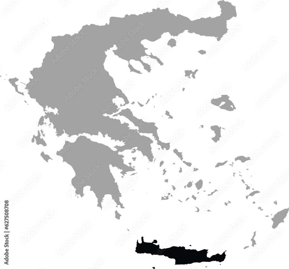Black map of Crete Island within the gray map of Greece Black map of Crete Island within the gray map of Greece