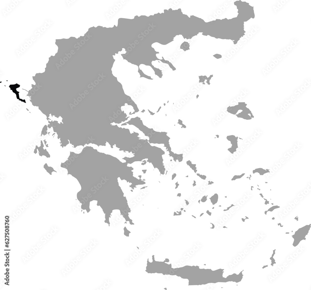 Black map of Corfu Island within the gray map of Greece