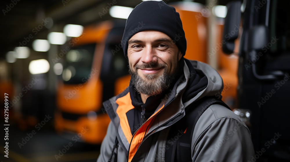 truck driver stand in front of the vehicle happy smile confident truck driver stand in front of the vehicle happy smile confident