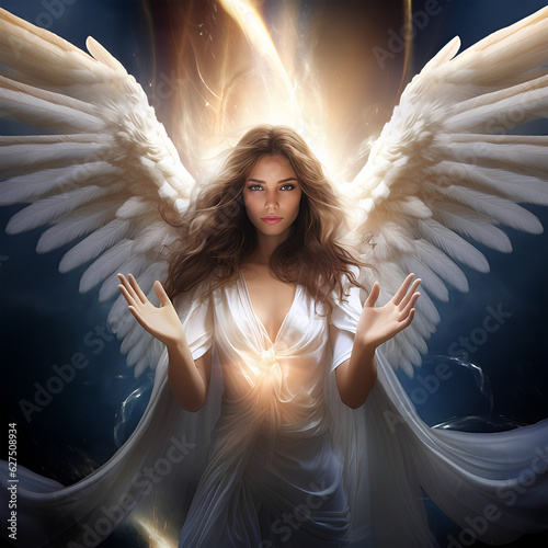 Mystical female angel sending light and blessings photo
