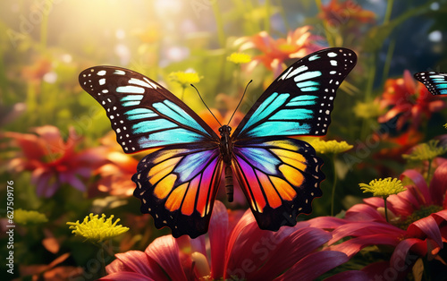 Multi colored butterfly flies among vibrant nature beauty © MUS_GRAPHIC