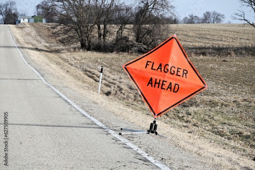 Flagger Ahead Sign photo