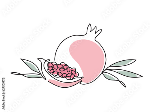 Pomegranate. Modern single line art drawing. Happy Shana tova continuous line draw design vector illustration
