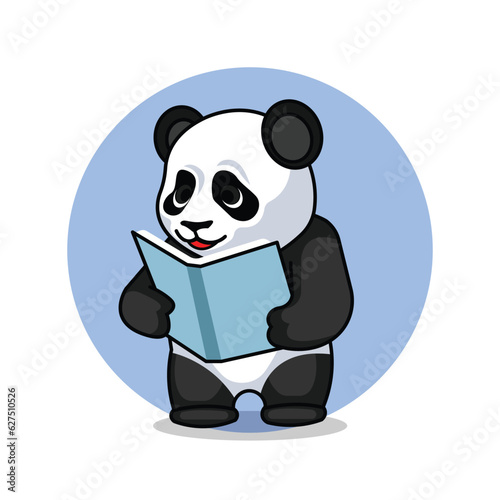 cute panda reading a book cartoon style illustration