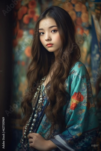 Adolescence, beautiful, young girl ,applying fashion asia, 