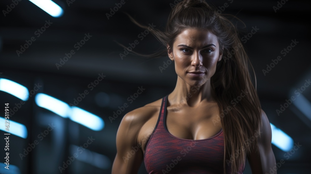 Woman with lean physique engaging in a muscle toning workout. Generative AI Woman with lean physique engaging in a muscle toning workout. Generative AI