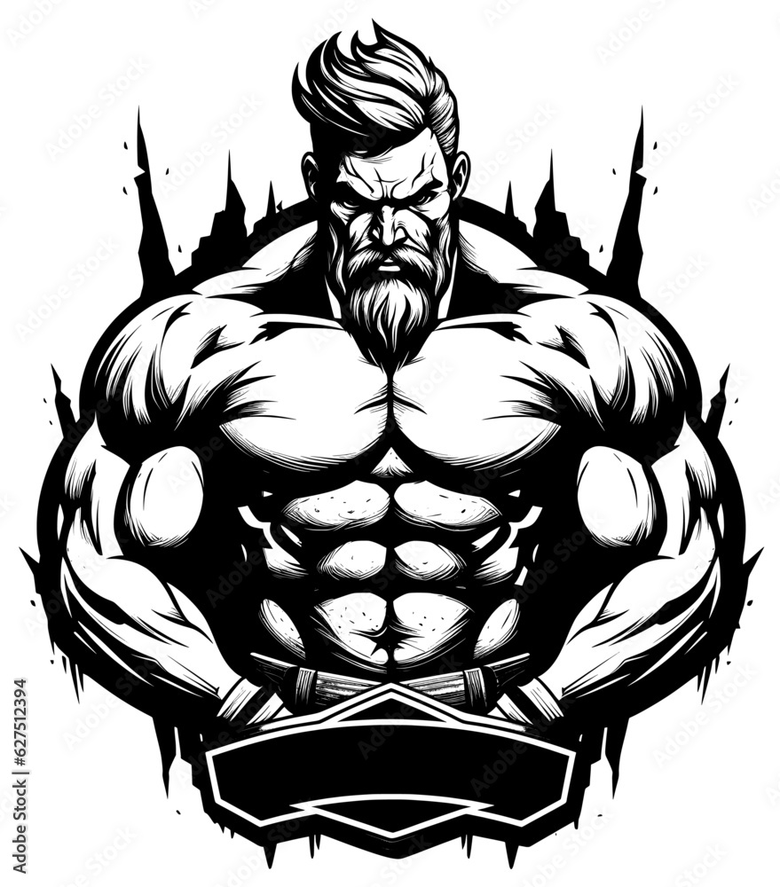 Obraz premium Beard Power - Muscular Man Vector Logo