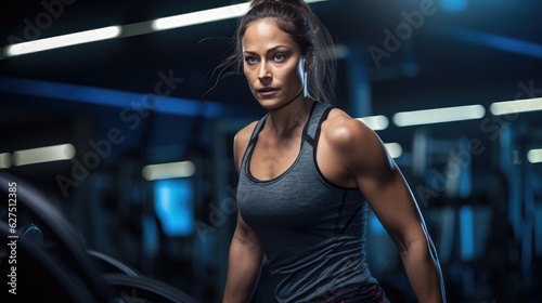 Woman with lean physique engaging in a muscle toning workout. Generative AI