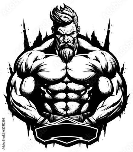 Beard Power - Muscular Man Vector Logo