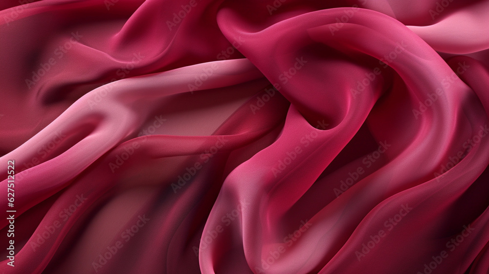 Obraz premium Burgundy chiffon fabric background with fluid shapes and movement. 