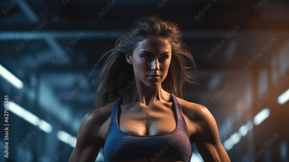 Fototapeta premium Woman with lean physique engaging in a muscle toning workout. Generative AI