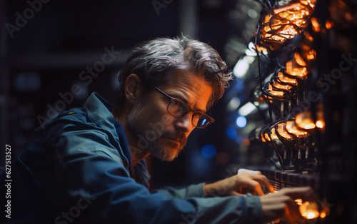 Man working in the data server room